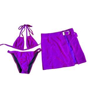Vintage 1990's deadstock purple shimmery bikini sarong set